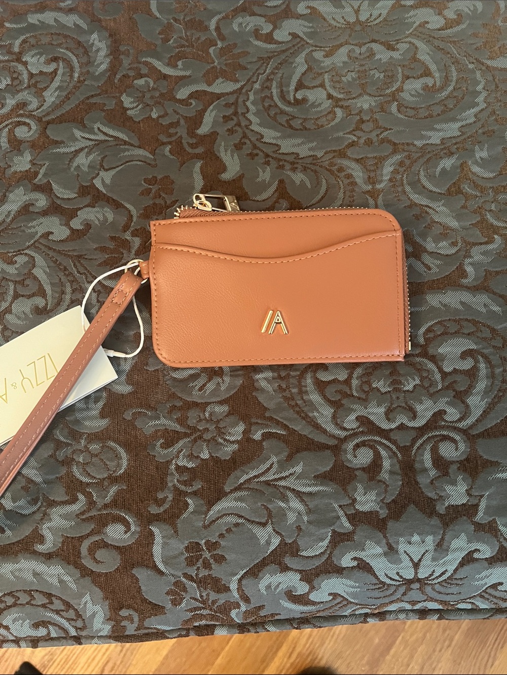 Caramel Brown Leather Wristlet Card Case